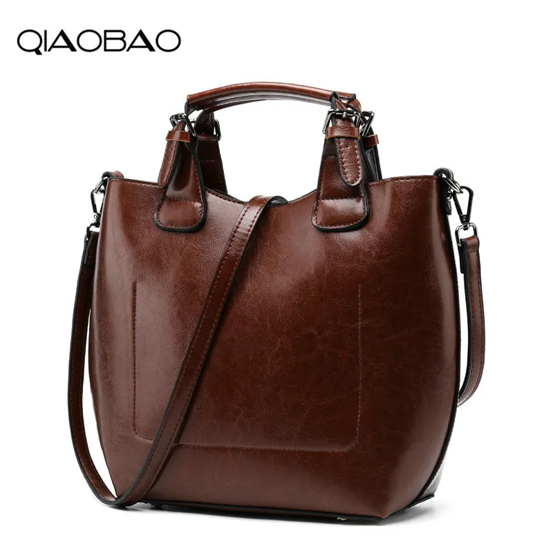 

QIAOBAO 2019 New Style Women Handbag 100% Genuine Leather Female Shoulder Purse Ladies Tote Bag Large Capacity Shopping Bags