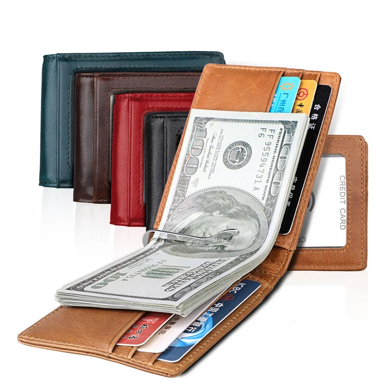 

Money Clips Wallet Men European 2018 Genuine Leather Dollar Wallet for Credit Cards Purse Fashion Women Rfid Card Clip Pouch