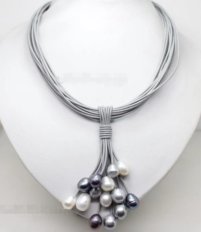 

CHARMING AAA BIG PEARL PENDANT NECKLACE LEATHER CORD CHAIN MAGNET CLASP FASHION^^^@^Noble style Natural Fine jewe FREE SHIPPING