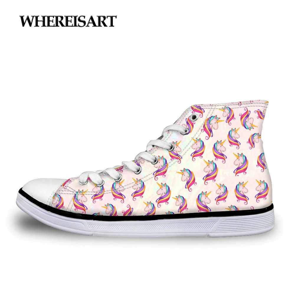 

WHEREISART 3D Unicorn Design Women Vulcanize Shoes 2019 Spring Classic High Top Canvas Girsl Sneakers Ladies Female Casual Flat