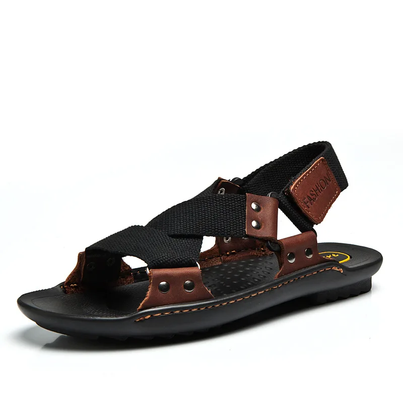 

Summer Sandals Men Leather Classic Roman Sandals 2019 Slipper Outdoor Sneaker Beach Rubber Flip Flops Men Water Trekking Sandals