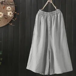 ZENZEA 2019 летние брюки негабаритных женские брюки с широкими штанинами женский Повседневное с эластичной резинкой на поясе и на штанах Винтаж