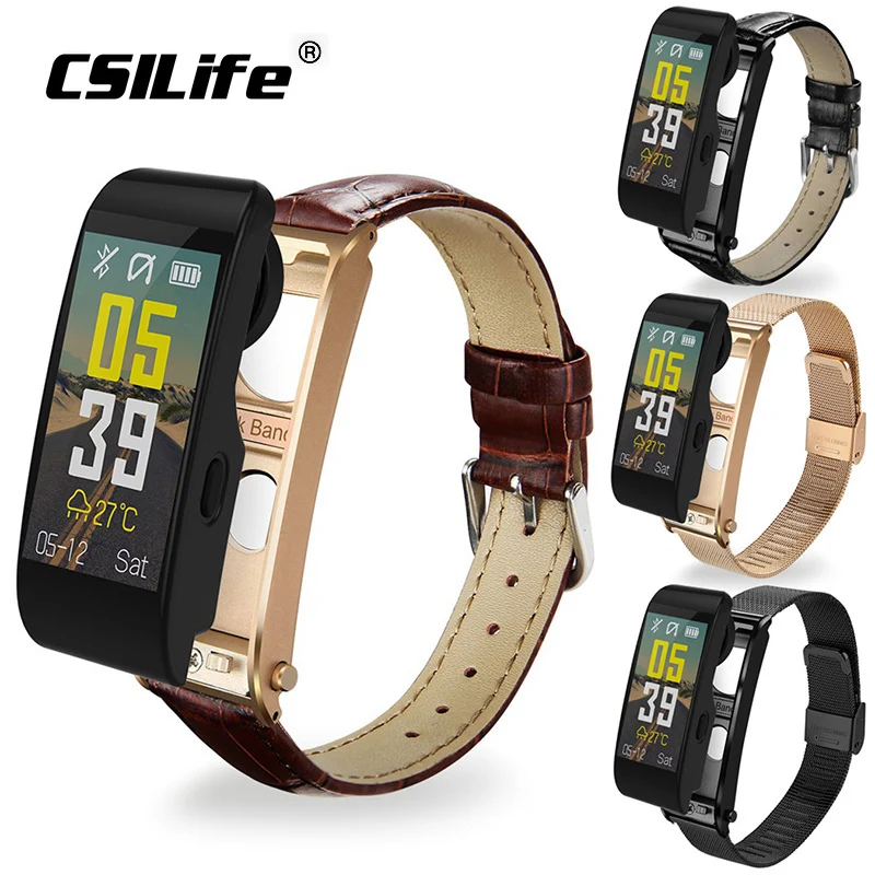 

CSILife 2 in 1 Voice Dail Metal Bluetooth Headset Earphone Blood Pressure Heart Rate Wristband Smart watch Bracelet SmartBand