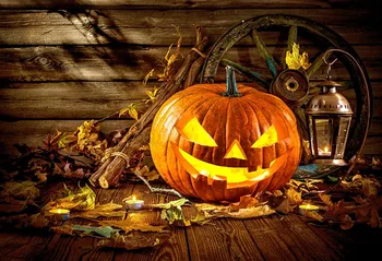 

Halloween Pumpkin Wood Window Room Light background Vinyl cloth High quality Computer print party backdrop