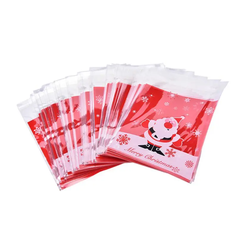 

100pcs Christmas Moistureproof Candy Cookies Pouches Gift Bag Stockings New Year Gift Bags Self Sealing Bag