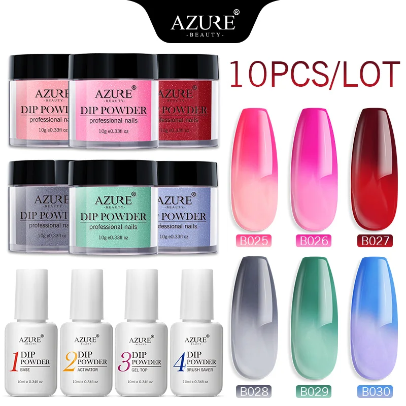 AZURE BEAUTY 10 шт./лот термо-хамелеон порошок для ногтей градиентный цвет