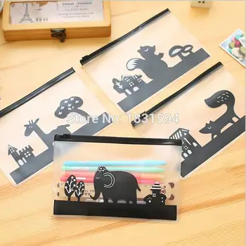 

1pcs/lot Novelty cartoon animals student pen bag translucent matte pencil bags zipper bag gift stationery Organizer Bag