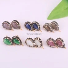 DIY 8 пара смешанный цветной "кошачий глаз" Stone Pave стразы серьги, в форме капли воды драгоценные камни, серьги со шпилькой, для Для женщин