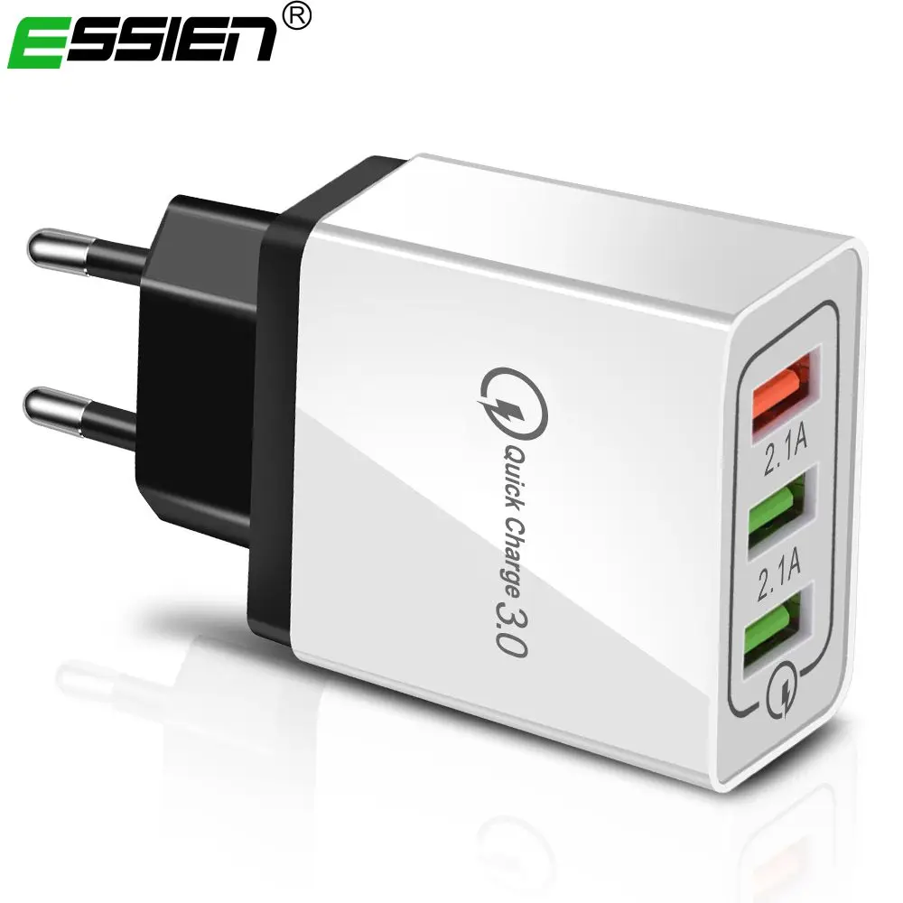 

Essien 3 Ports Quick Charger QC 3.0 USB Phone Charger Fast Charger EU/US Plug Mobile Phone Charger for phone for iphone 7 8 X 6