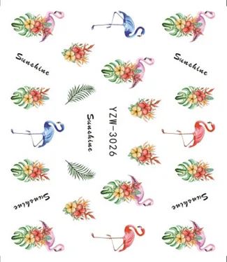 1 шт. Прекрасный Синий Фламинго наклейка на ногти водная Переводные картинки для женщин белый цветок кошка Бабочка Переводные украшения для ногтей