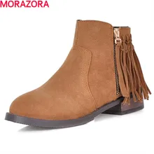 plus size 2016 new autumn women shoes tassel med heels flock nubuck leather platform round toe ankle boots boot sexy shoes