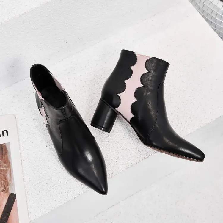 Chaussures Chic Ruches Ronde As Noir Bottes Pointu Talon Élégant Rose Femmes Sur Moyen D'hiver Slip Femme Chelsea Mixte Couleur Bout Show D2E9HWI