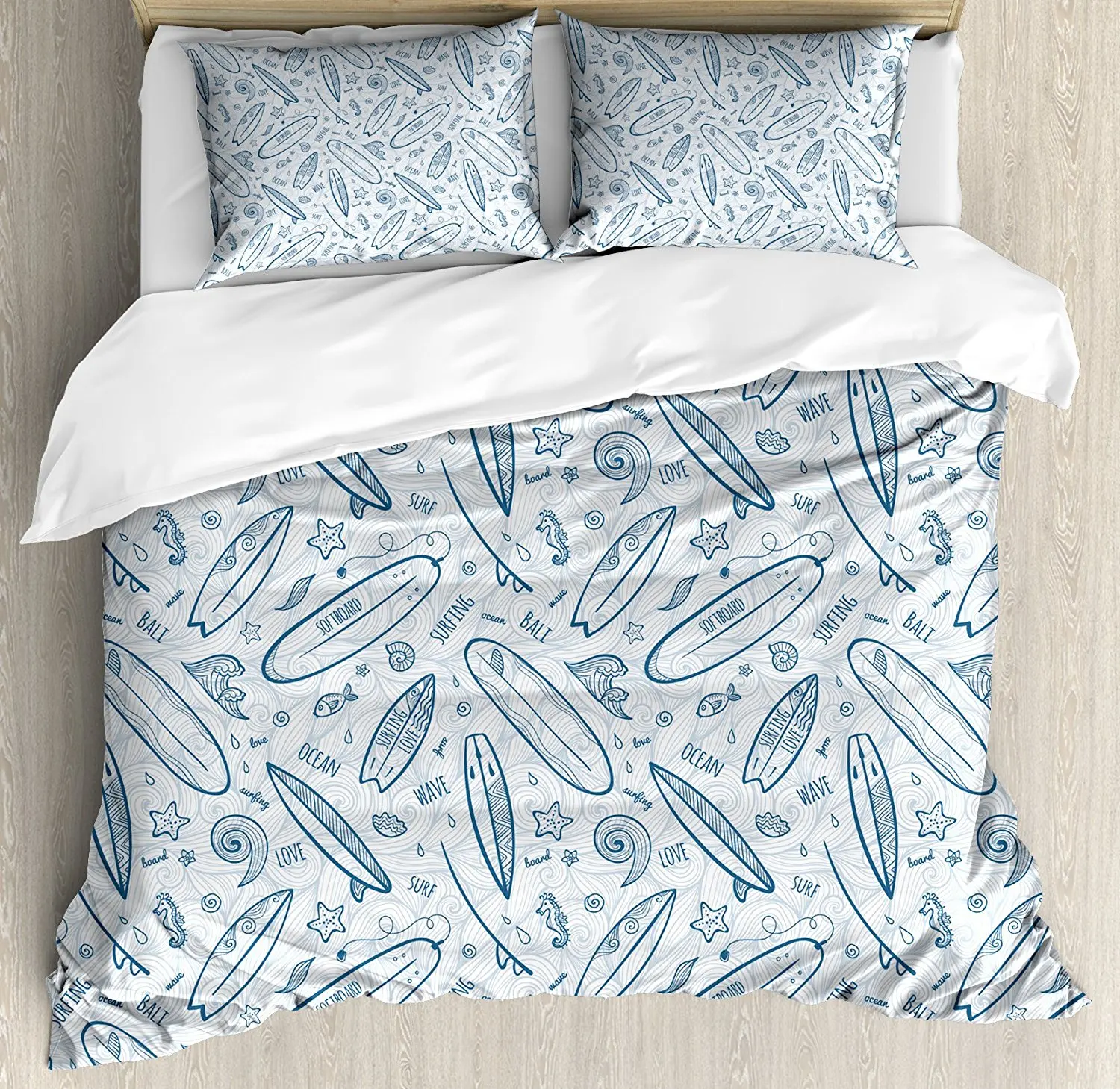 Surfboard Duvet Cover Set Doodle Surfing Boards Waves And