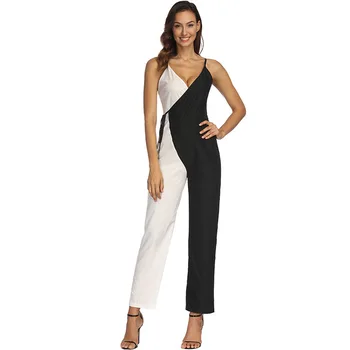 

Women Sexy V Neck Sleeveless Wide Leg Jumpsuits Spaghetti Strap Double Color Jumpsuit Romper Club Party Casual Jumpsuit Overalls
