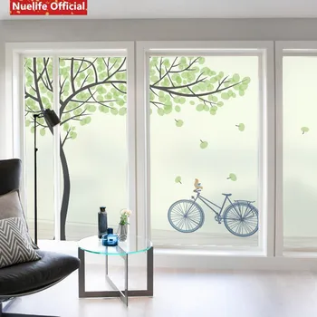 

Tree bicycle pattern electrostatic frosted glass film living room bedroom kids room bathroom office sunscreen pvc window film