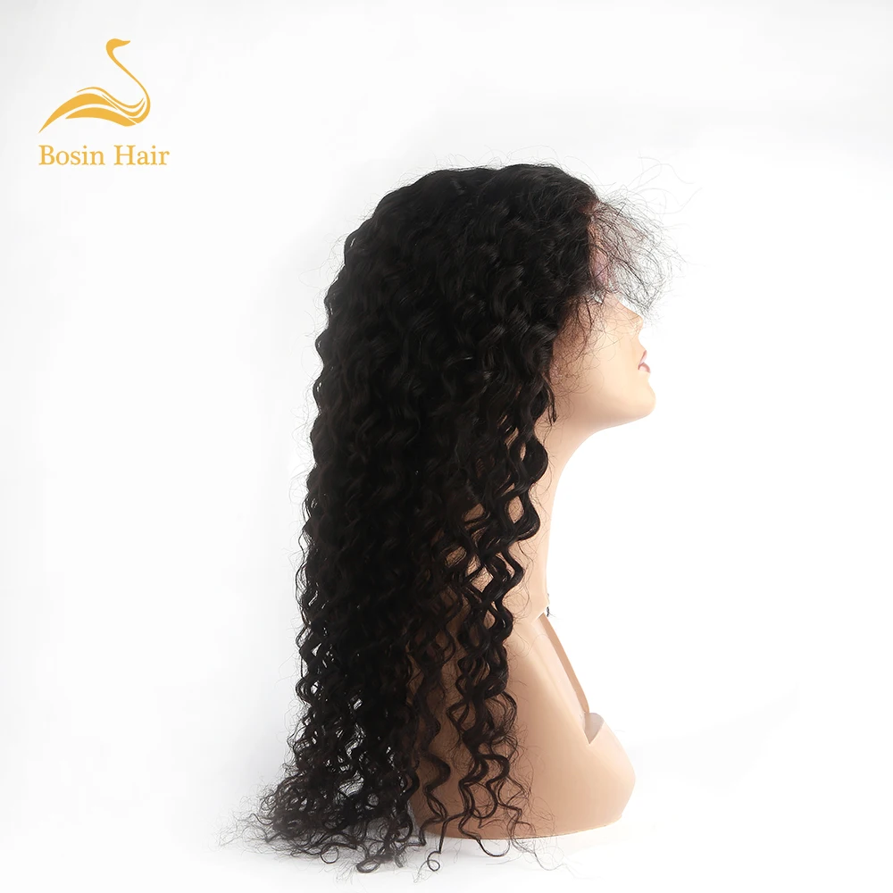 Bosin натуральный черный бразильский человеческих волос парик глубокая волна парик