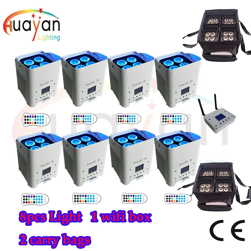 

Free Shipping:8pcs White New SmartDJ LED Flat Par with Battery&Wireless Working With iOS, Android System+2 carry Bag+ Wifi box