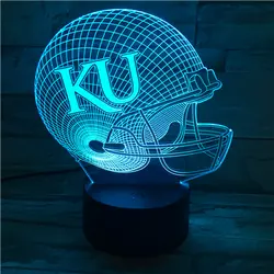 3D светодио дный светодиодный ночник USB университет Канзаса ку Футбол шлем Lampara для детей подарок Цвет Изменение Настольная лампа спальня