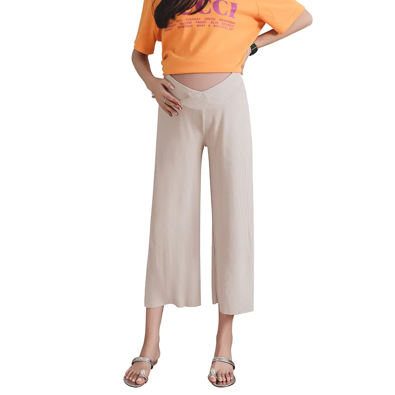 Летние длинные широкие брюки для беременных талии живота эластичная одежда