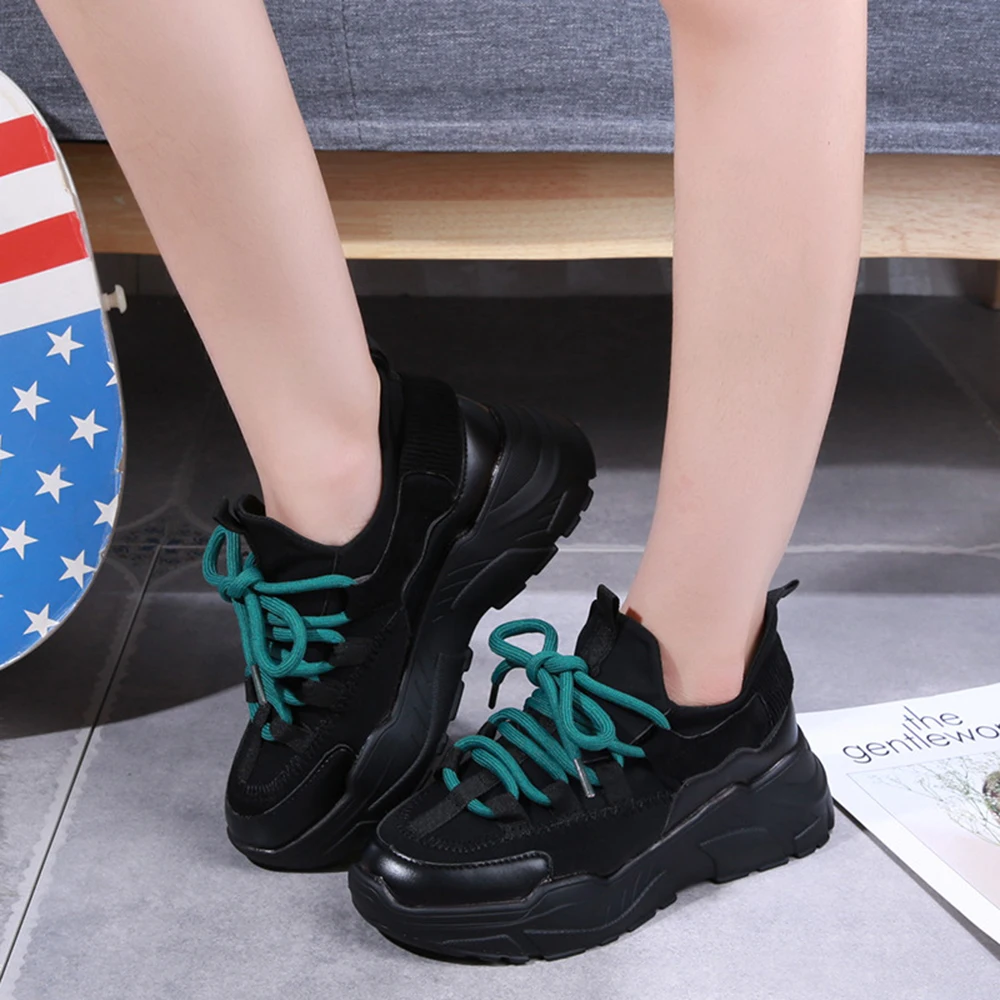 

2019 New Autumn Winter Platform Sneakers Women Height Increasing 7cm Chunky Shoes Woman Plus Size 35-40 Ladies Wedge Shoes
