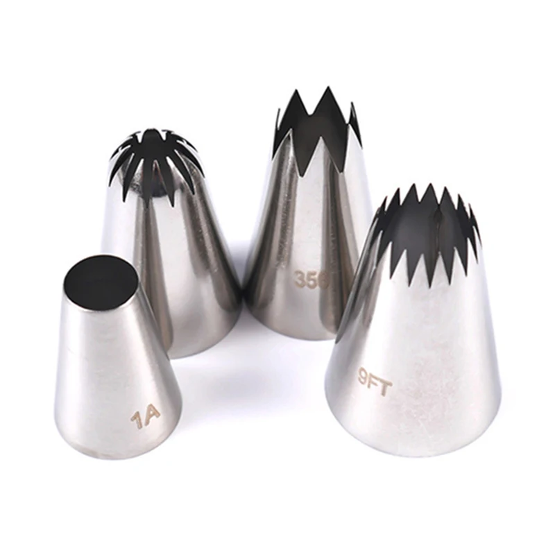 

4Pcs/Set Large Stainless Steel Icing Piping Cake Nozzles Pastry Cream Cookie Tips Nozzles Cake Decorating Tools