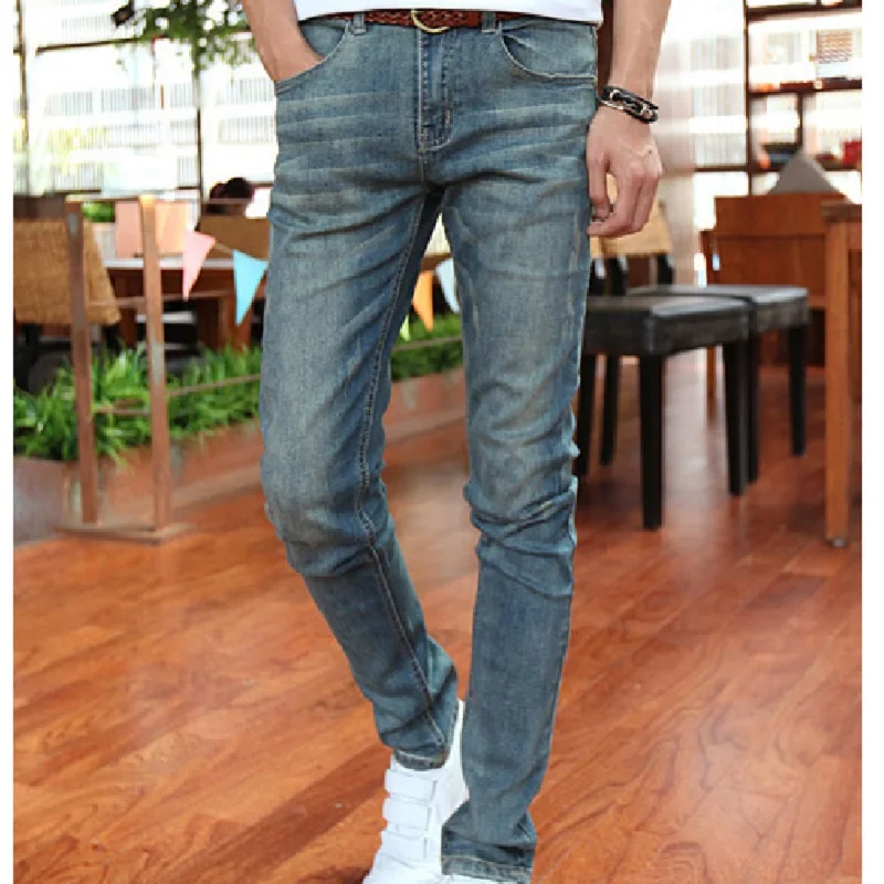 2017 Spring summer new arrival male slim fit casual denim pencil pants fashion trend vintage elastic