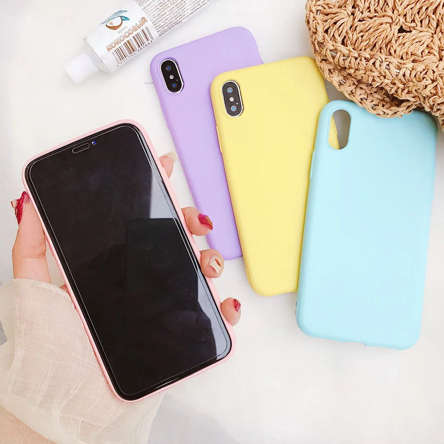 

Candy Color Matte Phone Case For iPhone 7 Plus 6 6s 8 5 5s SE For iPhone XS MAX X XR Simple Solid Soft TPU Cases Back Cover