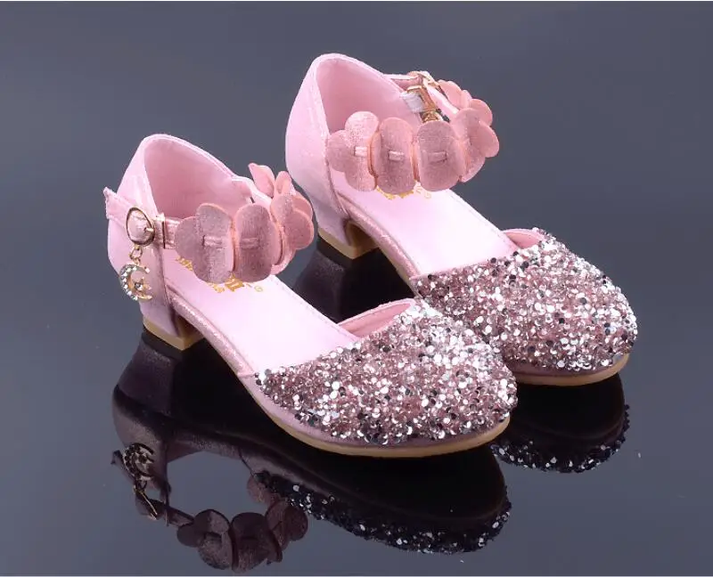 SKHEK/детская обувь принцессы для девочек; сандалии на высоком каблуке; блестящая женская обувь со стразами для вечеринок; цвет серебряный, розовый, золотой