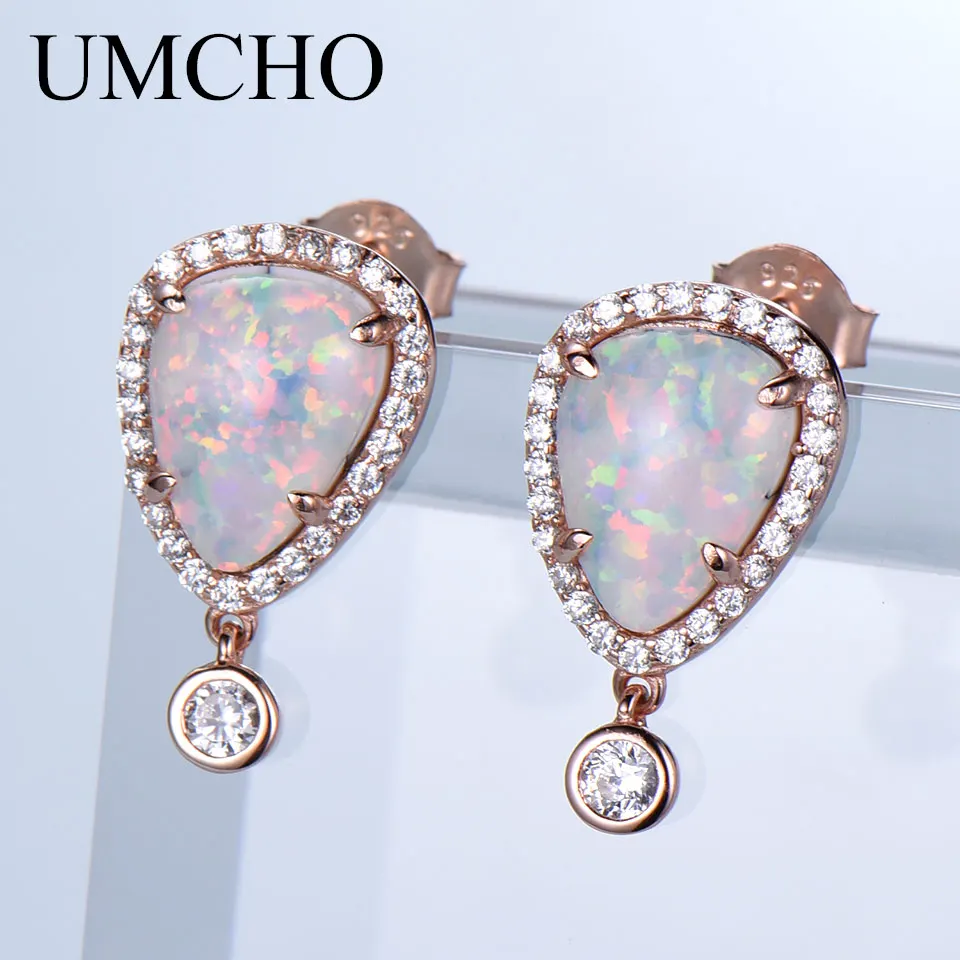 

UMCHO Water Drop Opal Silver Stud Earrings 925 Sterling Silver Jewelry Sweet Leisurely Style For Lover Anniversary Gifts