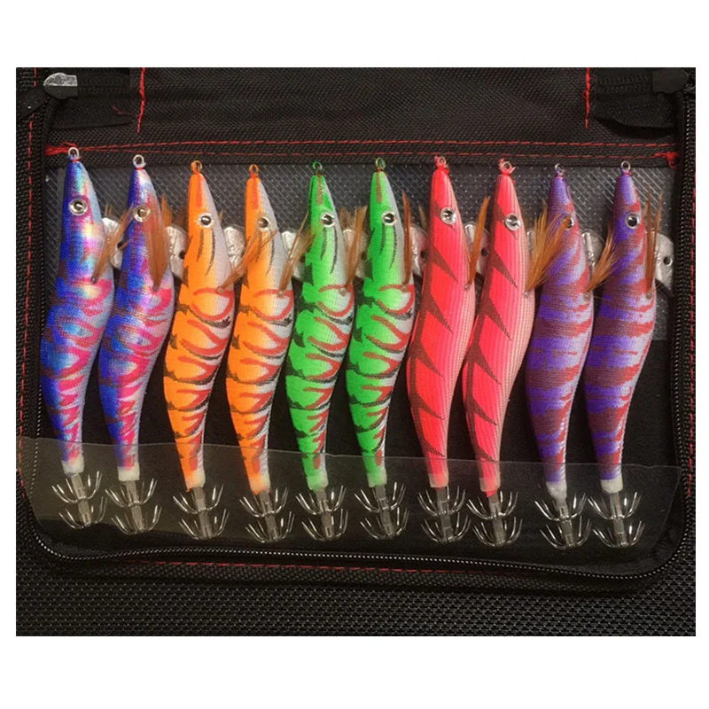 

10PCS Set Squid Jigs Fishing Lure Shrimp Luminous Squid Hook Bait 2.5# 3.0# 3.5# With Bag Squid Jigs Set Random Color