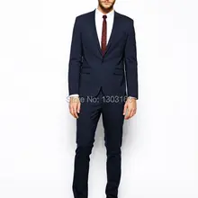 Индивидуальный заказ темно-синий мужской костюм, костюм, заказ Для мужчин Свадебный костюм, slim Fit Жених Смокинги для женихов для Для мужчин(куртка+ Брюки для девочек+ галстук