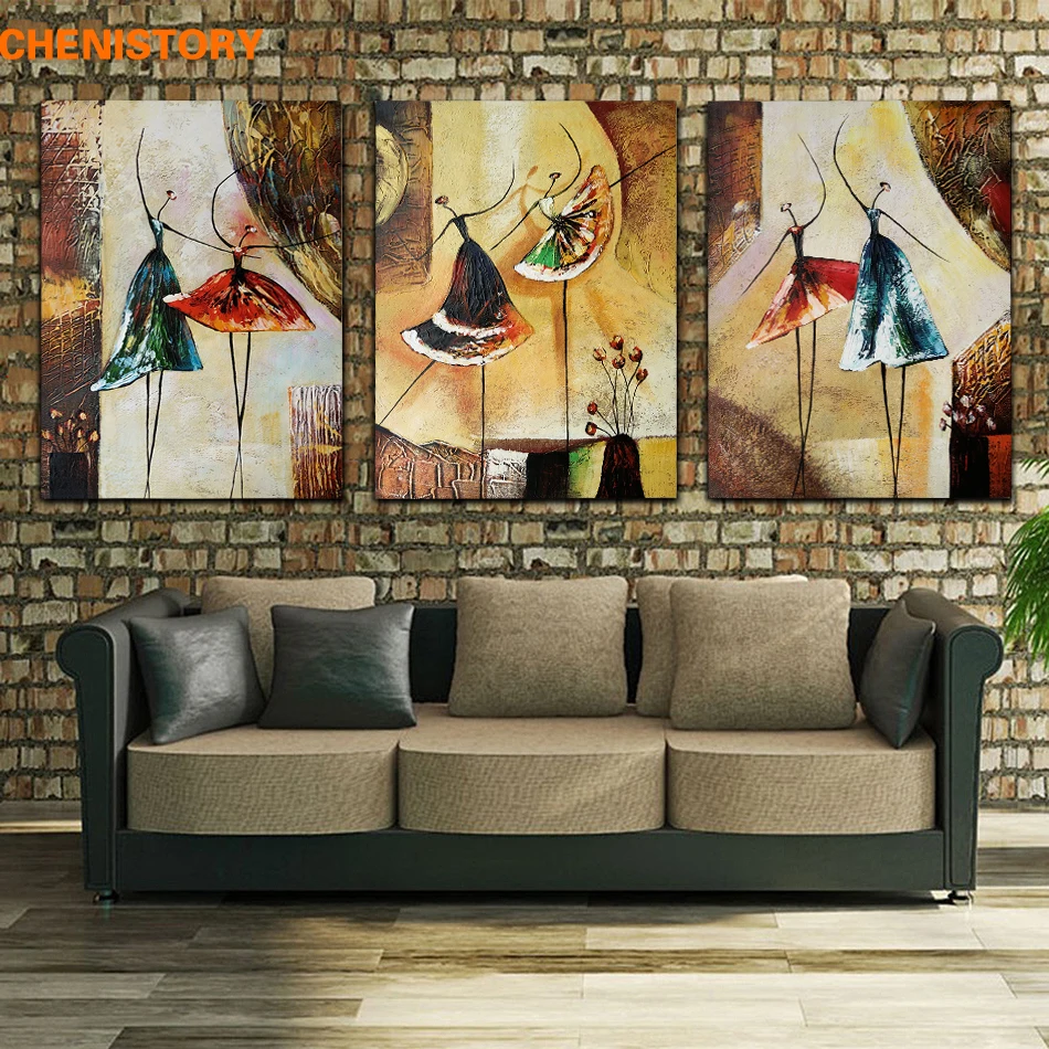 Unframed 3 Panel Handpainted Ballet Dancer Abstract Modern Wall Art Picture Home Decor Oil Painting On