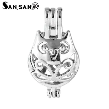 

5Pcs White K Owl Shape Alloy Locket Pearl Cage Pendant For Essential Oil Diffuser DIY Charm Necklace Fashion Jewelry Accessories
