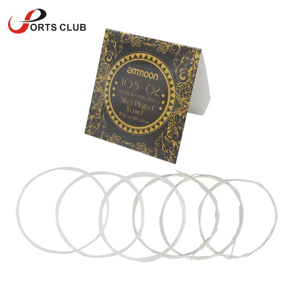 

ammoon AGS-02 Classical Guitar Strings Transparent Nylon Silver-Plated Copper Normal Tension 6-Pack (.028-.045)