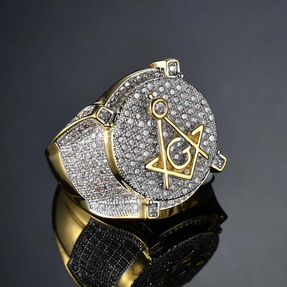 Мужские кольца масонов в стиле хип-хоп, кольца масонов с кубическим цирконием, модные популярные масонские очаровательные кольца, ювелирные изделия в стиле хип-хоп