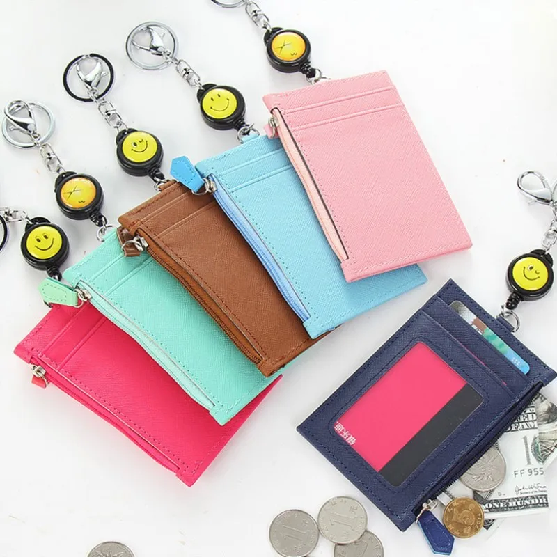 

Casual Women Pu Leather Credit Card Holders Multifunction Fashion Ladies Coin Card Bus ID Business Card Purse Bags With Key Ring