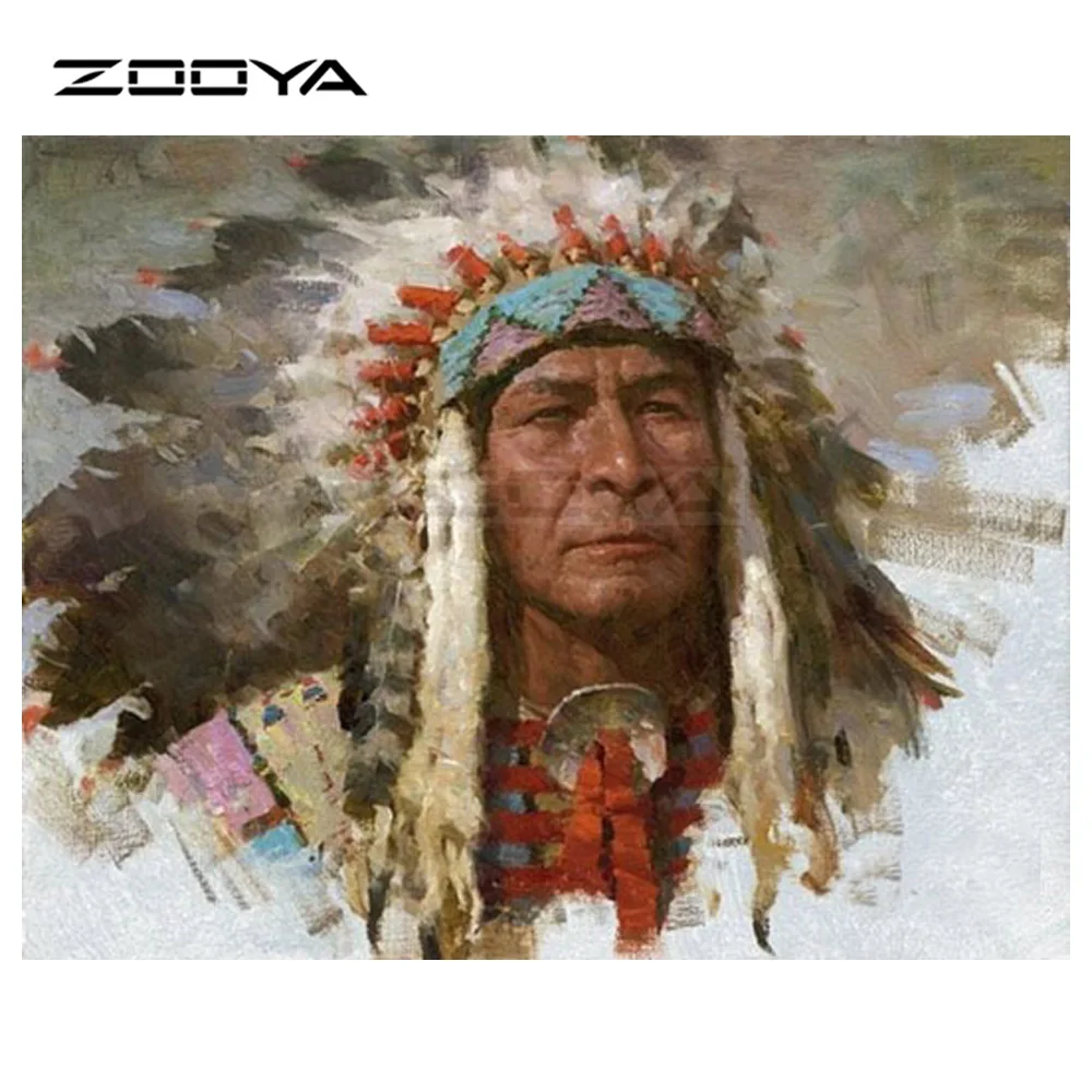 

ZOOYA 5D DIY Diamond Embroidery Indian Figures and Feather Hats Diamond Painting Cross Stitch Animal Mosaic Decoration CJ1032
