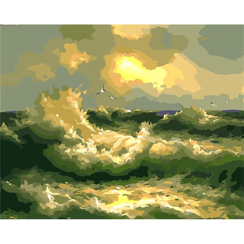 

DIY Digital Painting By Numbers Package Stormy waves Coloring Wall Art Picture Gift frameless