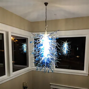 Price Hot Sale Blue Glass Crystal Chandelier Luxury Villa High Hanging Chandelier Lamps Latest Designer Living Room Lights
