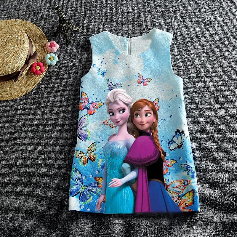 Selling digital printing trade frozen Princess Dress Girls cartoon Jacquard Dress