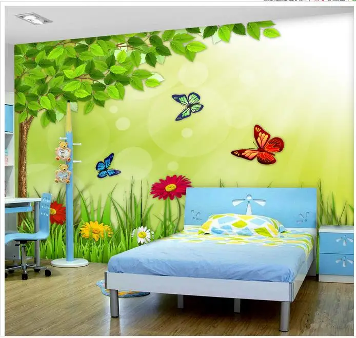 

Custom 3d wallpaper 3d murals wallpaper mural wall paper Green forest flower butterfly children room TV wall painting home decor
