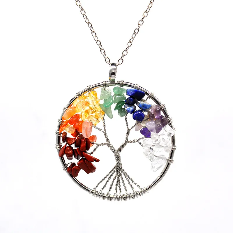 

Natural crystal gravel life tree wish tree necklace round crystal tree necklace