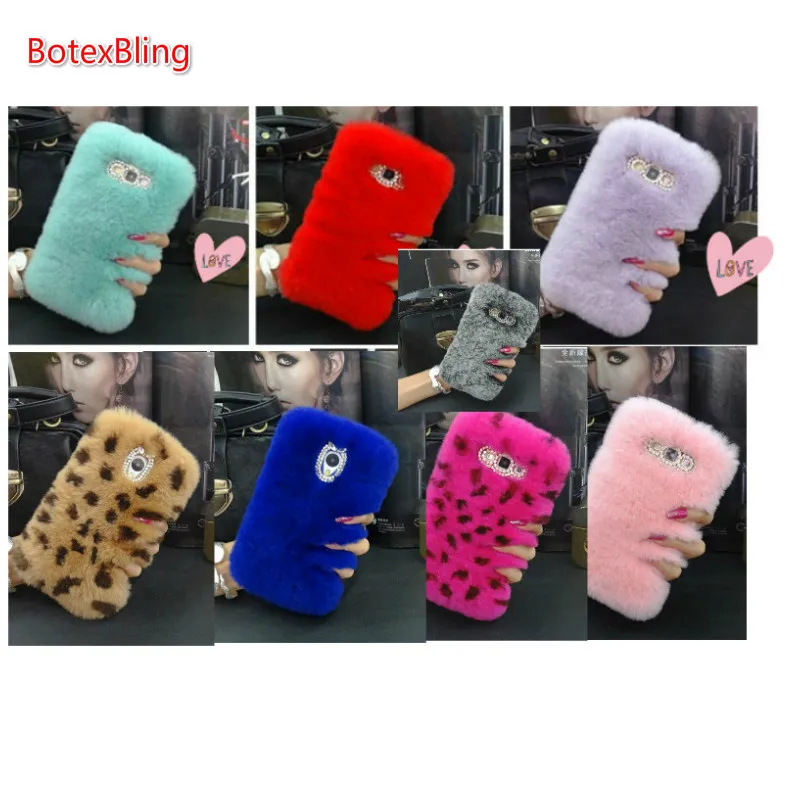 

BotexBling Real Rabbit Fur Case for samsung galaxy note9 S7 s9 s6 edge plus s5 Note5 Note8 S8 Plus Rhinestone Plush Furry Cover