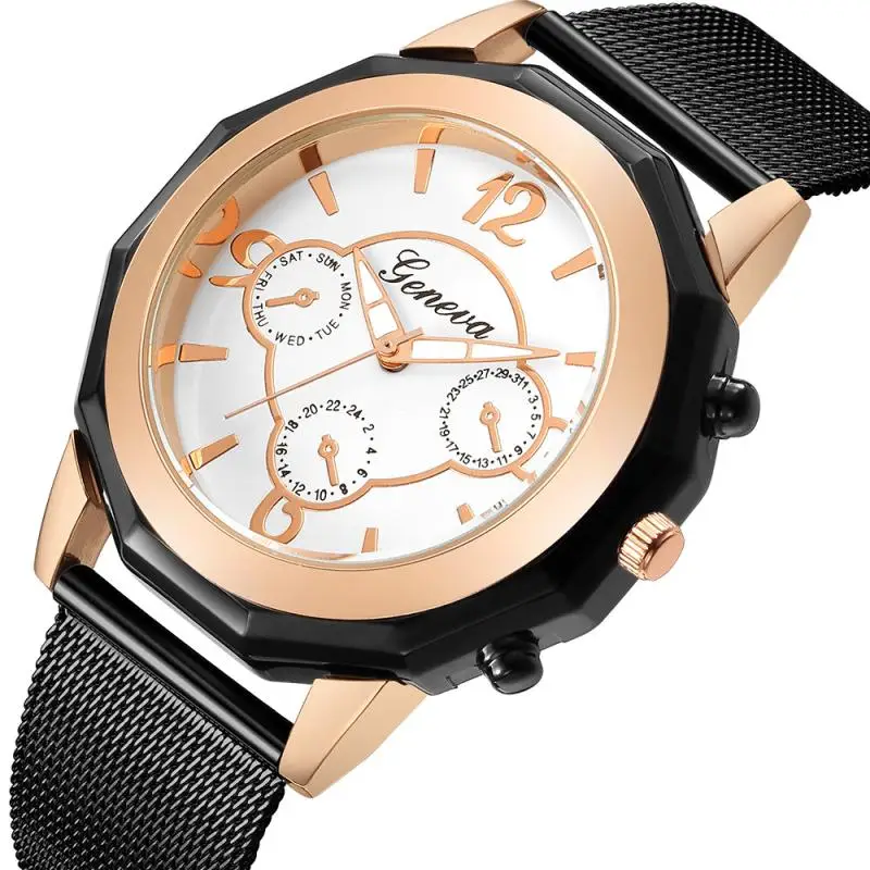 

Fashion Women's Luxury Geneva Watch Stainless Steel Strap Watch Quartz Movement Watch Analog Alloy Round Dial Watch #W