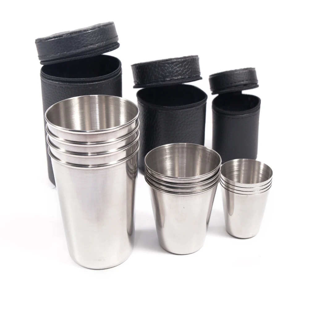 

Free Bag 4pcs cups Set Outdoor Folding portable travel 304# Stainless Steel Cups Wine Beer Whiskey cups Outdoor Travel Cup