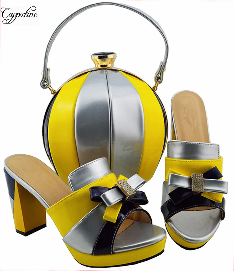 Charming party set 3 color mixed matching pump shoes and bag set for fashion lady MD003 heel