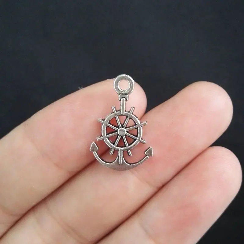 50pcs 15*21mm rubber anchor charm antique silver tone diy jewelry