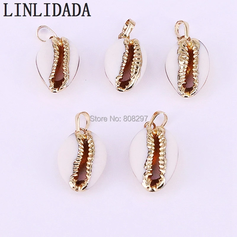 

New 10Pcs Wholesale Elegant Gold Metal Eletroplated Natural Cowrie Shell Pendants Jewelry Making DIY for Women Necklaces
