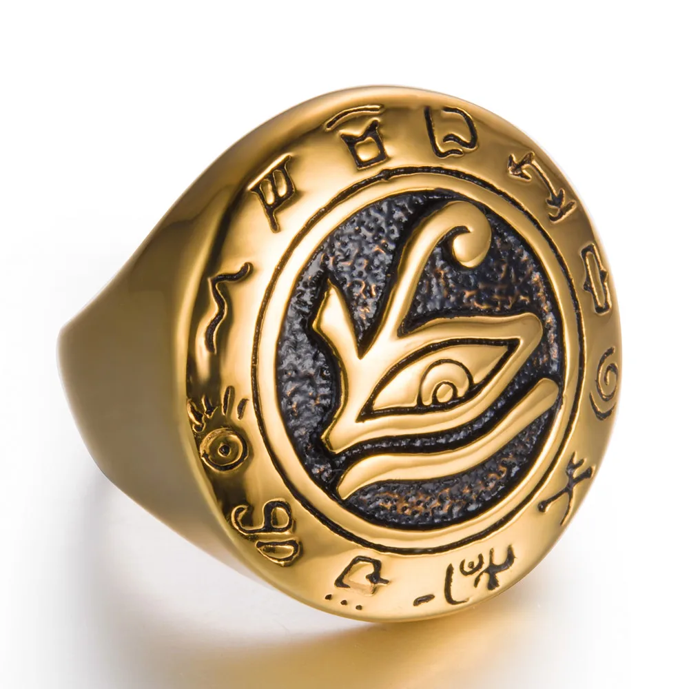 Mens Boys Eye of Horus Talisman Stainless Steel Punk Ring