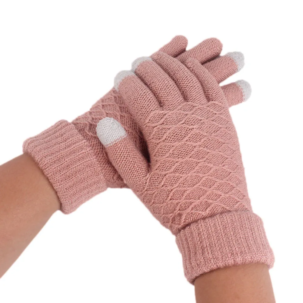 

Fashion New 2019 Women Girl Keep Warm Stretch Knit Mittens Full Finger Guantes Warm Winter Thicken Gloves Gant Handschuh